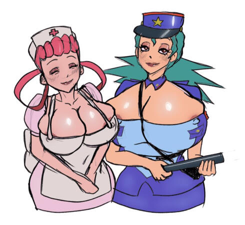 nurse joy and officer jenny concept art [commission]